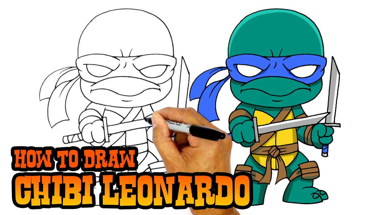How to Draw Chibi Leonardo Teenage Mutant Ninja Turtles C4K ACADEMY